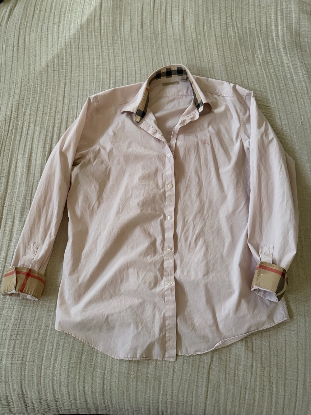Burberry Light Pink Dress Shirt with Signature Check Trim